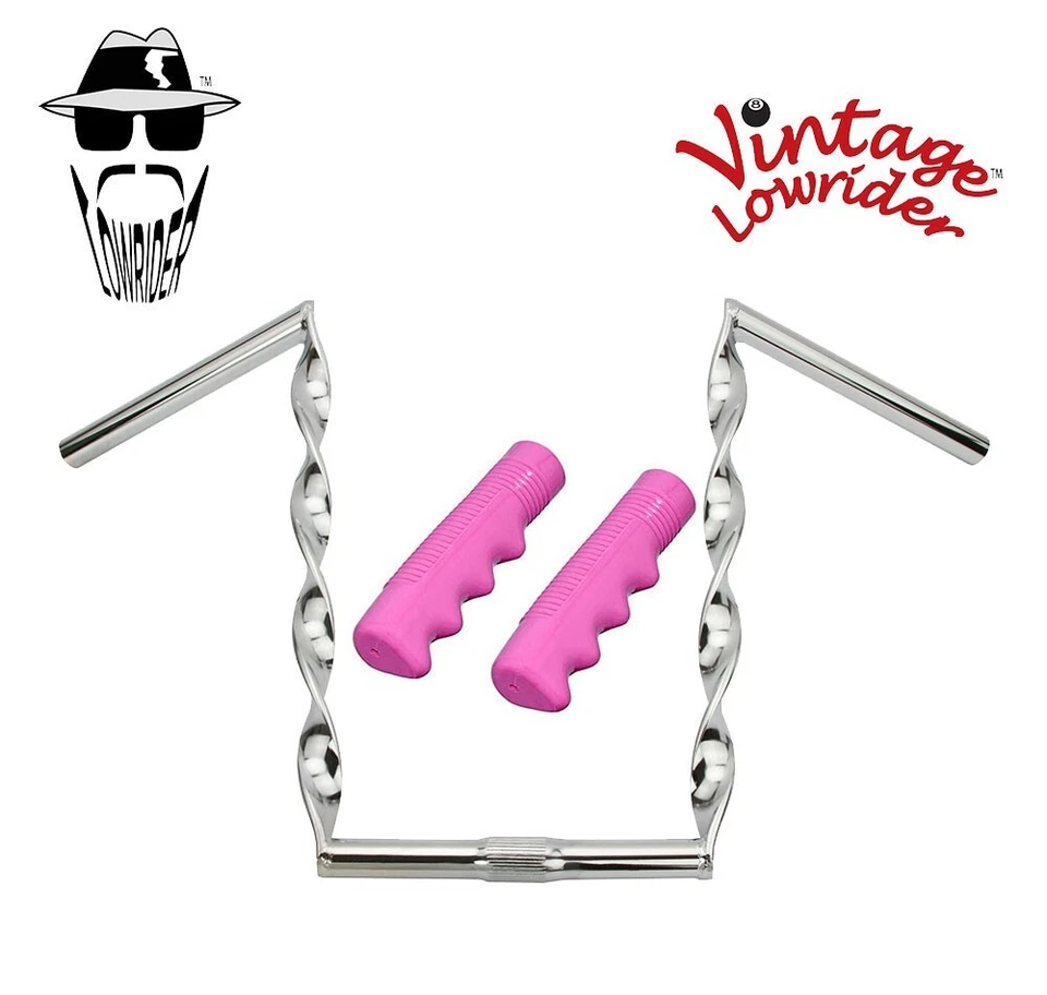 Manillar Lowrider vintage 12" trenzado plano CROMO 25,4 mm y 120 mm empuñaduras SÓLIDAS. Foto 1 de 1