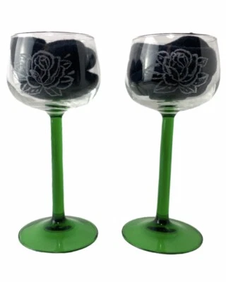 Juego de 2 copas cordiales de vino francés LUMINARC VERDE ESMERALDA GRABADAS ROSA FIRMADAS Foto 1 de 4