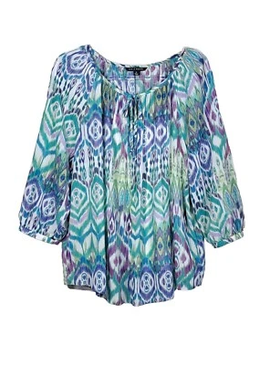 Top túnica boho de gasa semi transparente manga 3/4 corbata artística Zac & Rachel XL para mujer  Foto 1 de 4