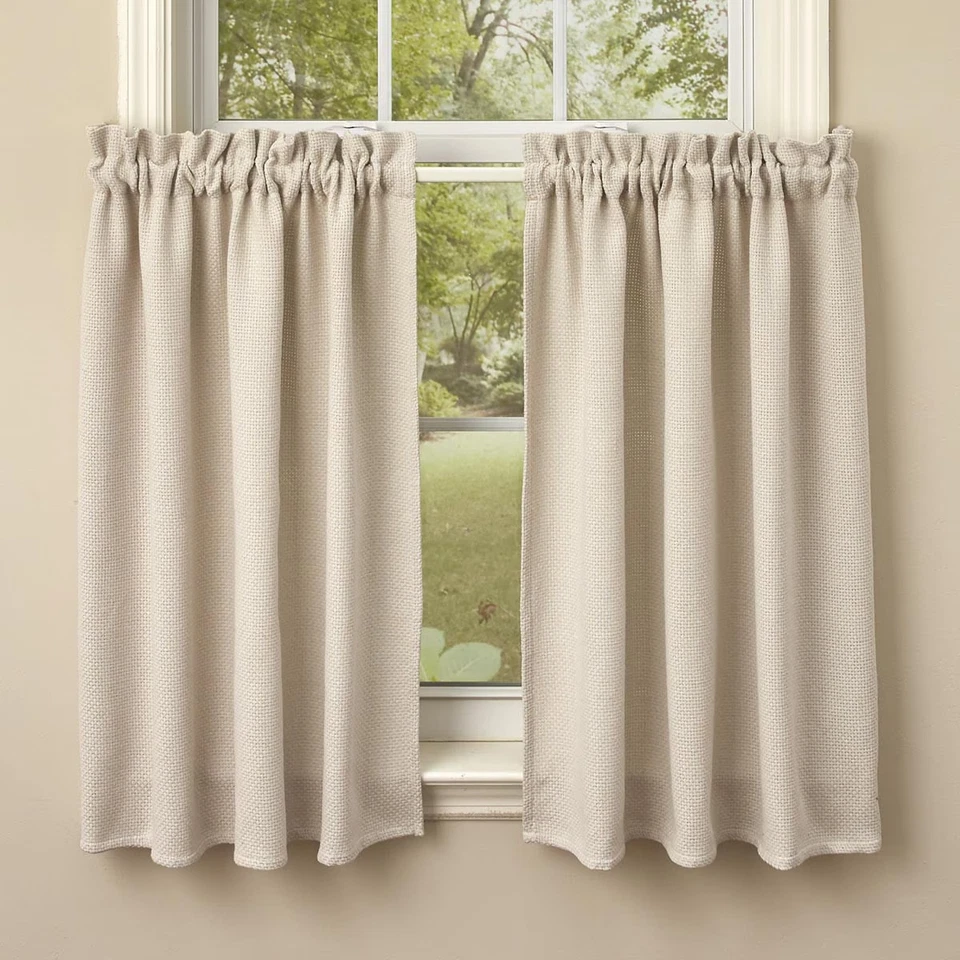 Checkerboard Tier Set 36" Long Cafe' CURTAINS WINDOW TREATMENT Neutral Park - Image 1 of 1