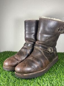 UGG Breida Brown Leather Waterproof  Womens size 11 Sheepskin Vibram Sole Boots