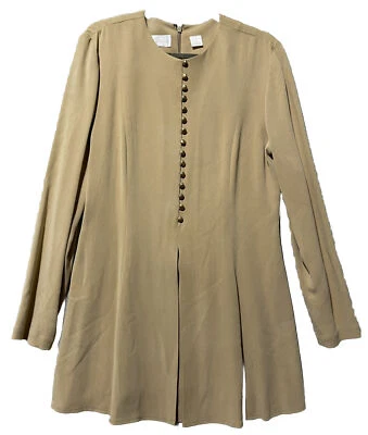 Dana Buchman Silk Dress 12 Gold Button Embellished Flair Glam Retro  - Image 1 of 4