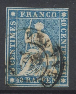 Switzerland Stamps 1859 10r blue (T6; Berne Mint) Used Impf. SG49 CV £29 - Picture 1 of 2