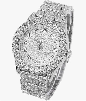 Reloj Techno Pave para mujer 44 mm plata helada bisel solitario Foto 1 de 3