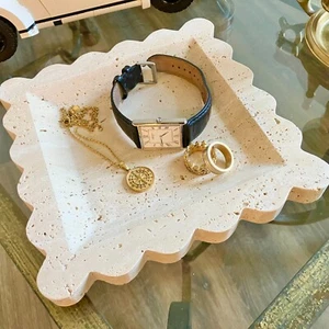 Natural Beige Travertine 8 Inch, French Parisian, Art Deco, Scalloped Tray - Picture 1 of 4