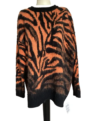 TOPSHOP Suéter Túnica Pullover a Rayas Abstractas Negro y Naranja Talla L Foto 1 de 4