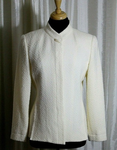 OFF WHITE b.bennett GIACCA BIANCA CREMA FIBBIA LANA MANICA LUNGA BOTTONI FODERATA DAVANTI 6