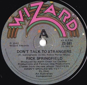 Rick Springfield ORIG OZ 45 Don’t talk to strangers VG+ '82 Power Pop Wizard   - Picture 1 of 1
