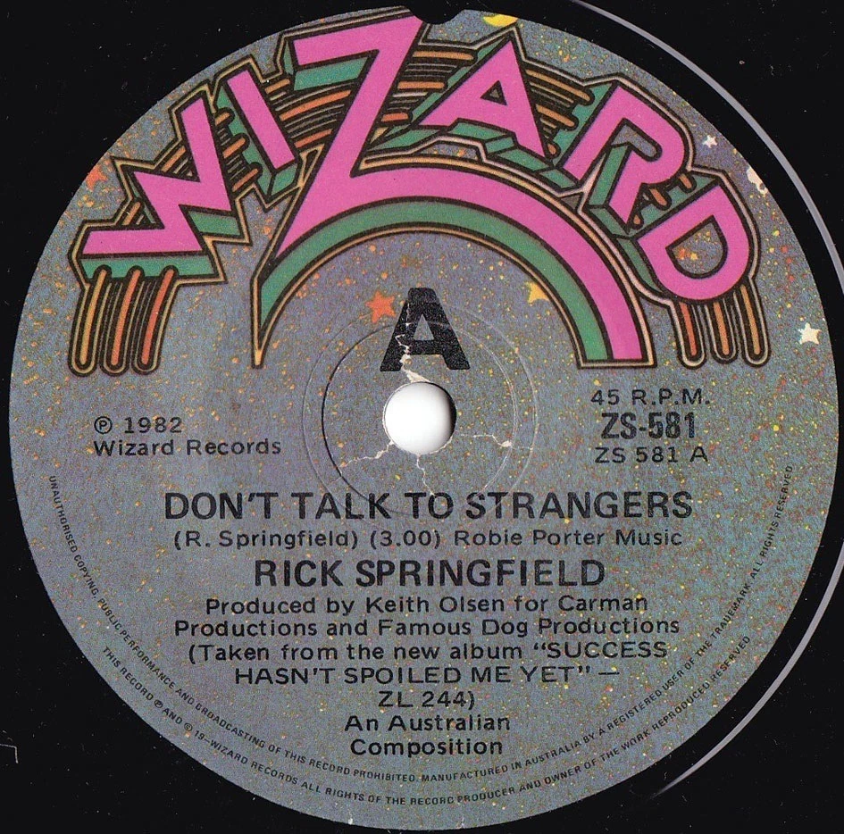 Rick Springfield ORIG OZ 45 Don’t talk to strangers VG+ '82 Power Pop Wizard   - Image 1 of 1