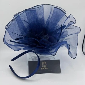 Navy Blue Feather Fascinator Headband Kentucky Derby Wedding Party Headpiece - Picture 1 of 5