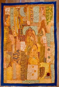 Vintage Embroidered Patchwork Indian Fine Art Bohemian Tapestry Wall Hanging - Picture 1 of 4