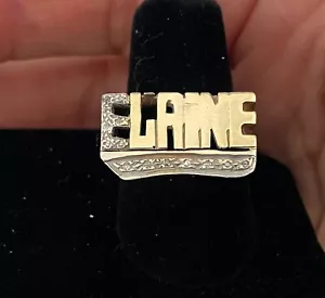 Vintage 14k & Diamond Nameplate Ring 'Elaine' Size 5.75 - Picture 1 of 7