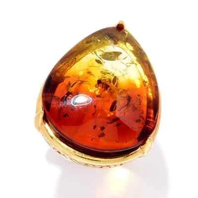ANILLO ÁMBAR BÁLTICO BICOLOR forma pera SS, oro 18k COÑAC cereza rojo-oro 7 Foto 1 de 4
