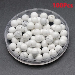 100Pcs 8mm Natural White Howlite Half Drilled Hole Round Ball Loose Beads HT1029 - Picture 1 of 4