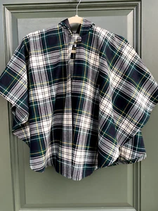 Child's L Green & Navy Plaid Hooded Vintage Cape O'Neil of Dublin (Dark Academia - Picture 1 of 7
