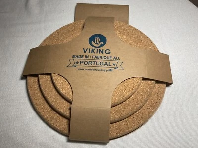 VIKING CORK TRIVETS (3)  ROUND  PORTUGAL NIP - Image 1 of 2