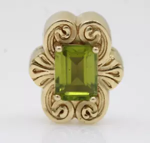 BW 14k Yellow Gold Emerald Cut Peridot Flower Bracelet Slide Charm 4.2 Grams - Picture 1 of 10