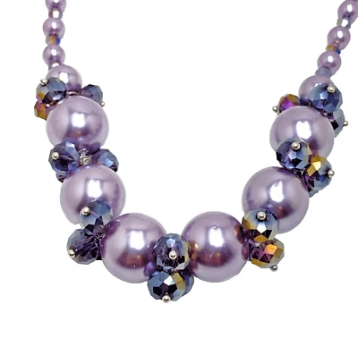 Collar Chuchería Perla Gruesa Lavanda Púrpura Vidrio Acento Cristal 20" Foto 1 de 4