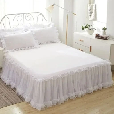 1PC Princess Non-slip Mattress Cover Ruffled Lace Bed Skirt No Pillowcase - Image 1 of 4