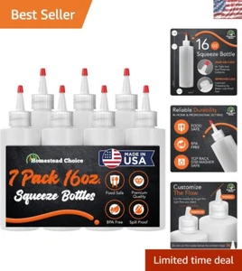 16 oz Red Squeeze Bottles - 7 Pack, Leak-Proof and Reusable for Kitchen & Craft - Picture 1 of 10