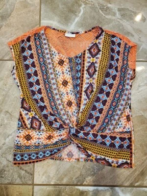 全新 女式 结饰 蕾丝套衫上衣 橙色 蕾丝几何图案 3X — 第 1/4 张图片