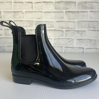 Sam Edelman Tinsley Sz 8 M Rain Snow Boots Rubber Black Shiney Waterproof Pull - Image 1 of 4