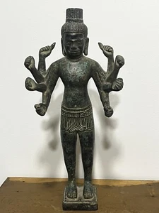 BOUDDHA BRONZE LOKESHVARA KHMER VINTAGE BUDDHA STATUE BODHISATTVA - Picture 1 of 19
