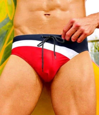 Calzoncillos de baño para hombre náuticos rojos, blancos y azul marino. Talla mediana 32"-34" Foto 1 de 4