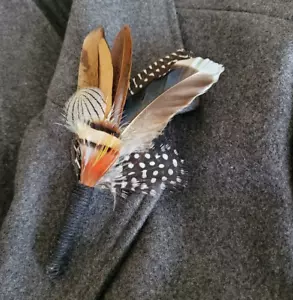 FEATHER BUTTONHOLE Rustic Pheasant Feather Buttonhole for Groom Wedding Flowers - Picture 1 of 7