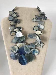 Collar de cuentas de cuarzo BARSA geoda ágata azul firmado cadena esterlina 925 - Imagen 1 de 9