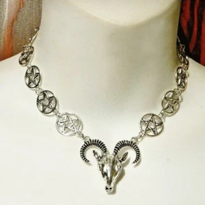 Pentagram Baphomet Satanist Goat Skull Gothic Necklace Pendant + Free Gift Bag - Picture 1 of 6