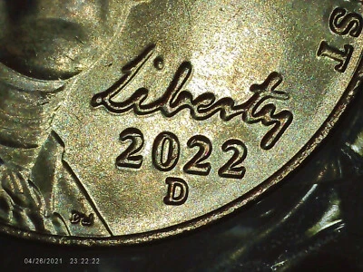 2022-D Jefferson nickel DDO Doubled Die Obverse Die chip 5FS rare 5c - Image 1 of 4
