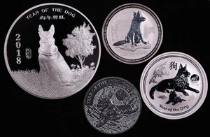 2006 & 2018 UK, AU, & SMI Lunar Jahr des Hundes 8 oz .999 Feinsilber 4er Set - Bild 1 von 2
