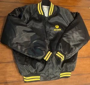 Ruger Firearms Satin Bomber Jacket XL Black/Yellow Made In USA 80s Hart Wells - Picture 1 of 20