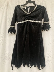 Girls Sparkly Black And Silver Velvet Witch Costume, S - Picture 1 of 3