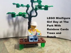 LEGO Minifigure Day at The City Park With Rainbow Girl Bench Tree Play Fun - Picture 1 of 1