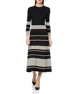 Shoshanna Krista schwarz gestreiftes geripptes Strick-Midikleid Jet Multi - Größe Small neu mit Etikett - Bild 1 von 7
