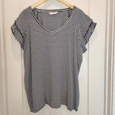 Blusa náutica Preppy Lauren Conrad 3X listrada azul branca gola V manga flutter - Imagem 1 de 4