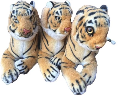 VTG Small Bengal Tiger Plush Lot Of 3 Laying Down Foam Face Wildlife Big Cat - Image 1 of 4