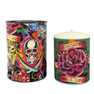 Dedicated To The One I Love ED HARDY Candle 3" x 4" PILLAR - Picture 1 of 8