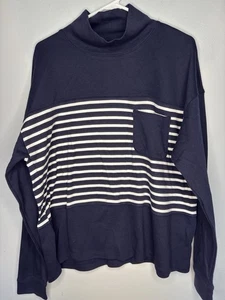 Croft & Barrow Mock Neck Striped Navy & White Cotton Blend Long Sleeve Size XL - Picture 1 of 5