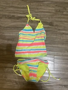 Girls Justice 2 Piece Bathing Suit Tankini Size 8 Yellow Stripe - Picture 1 of 4