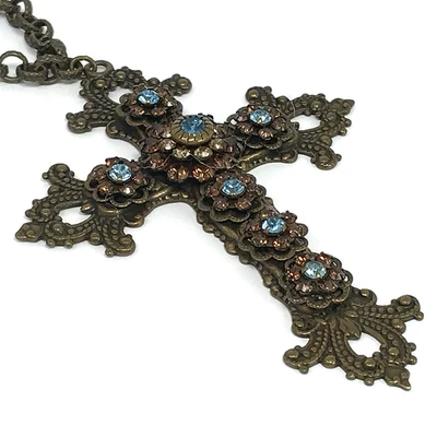 Collar Liz Palacios Bronce Filigrana Cruz Colgante Ámbar Azul Estrás Boho Foto 1 de 4