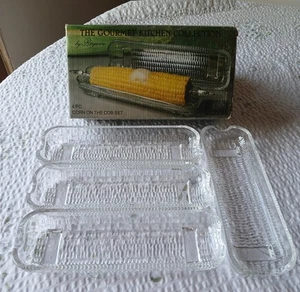 THE GORMET KITCHEN COLLECTION BY RAYWARE,4 PIECE  CORN ON THE COB GLASS DISHES - Picture 1 of 11