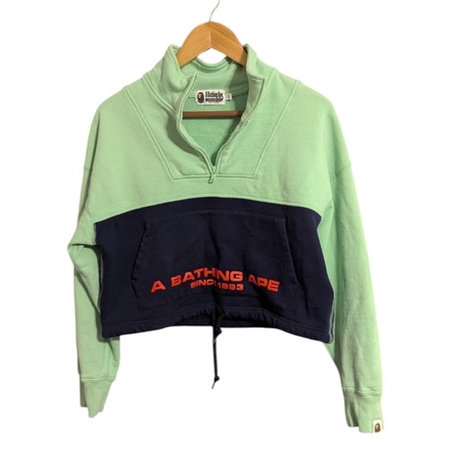 A BATHING APE (BAPE) Felpa mezza zip BAPE blu verde color block XS A scimmia da bagno dal 1993 C