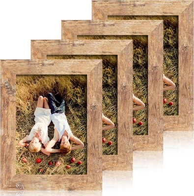 5X7 Picture Frame Set of 4, High Definition Real Glass Rustic Brown Frame, 5 X 7 - Image 1 of 4