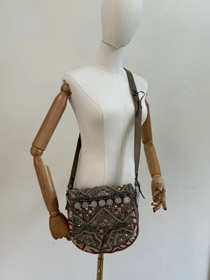 Free People Sienna Beaded Embellished Leather Crossbody Bag Coins Patchwork - Image 1 of 4