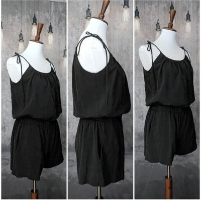 THEORY 100% Silk Larianna Charmed Romper Women Large Tie Shoulder - Image 1 of 4