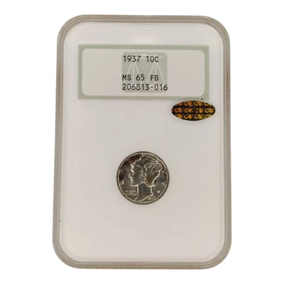 1937 Mercury Dime 10C PCGS MS65FB Gold CAC 7A - Image 1 of 2