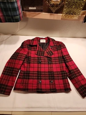International Scene Women's Wool Jacket 8 Red And Black Plaid Made In Russia - Image 1 of 4
